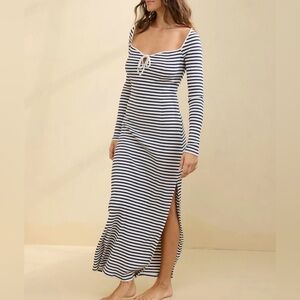 Aerie Long Sleeve Knit Tie Front Maxi Dress